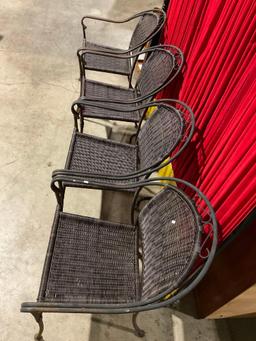 4 pcs Black Metal Patio Armchairs w/ Faux Wicker Seat & Back. See pics.