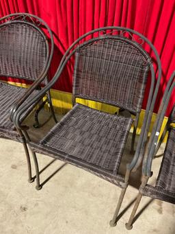 4 pcs Black Metal Patio Armchairs w/ Faux Wicker Seat & Back. See pics.