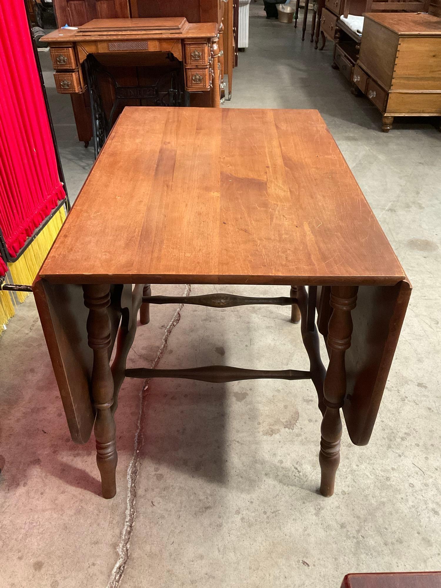 Vintage Wooden Drop Leaf Dining Table w/ Spindle Legs. 22" Wide w/o Leaves, 58" w/ Leaves. See pi...