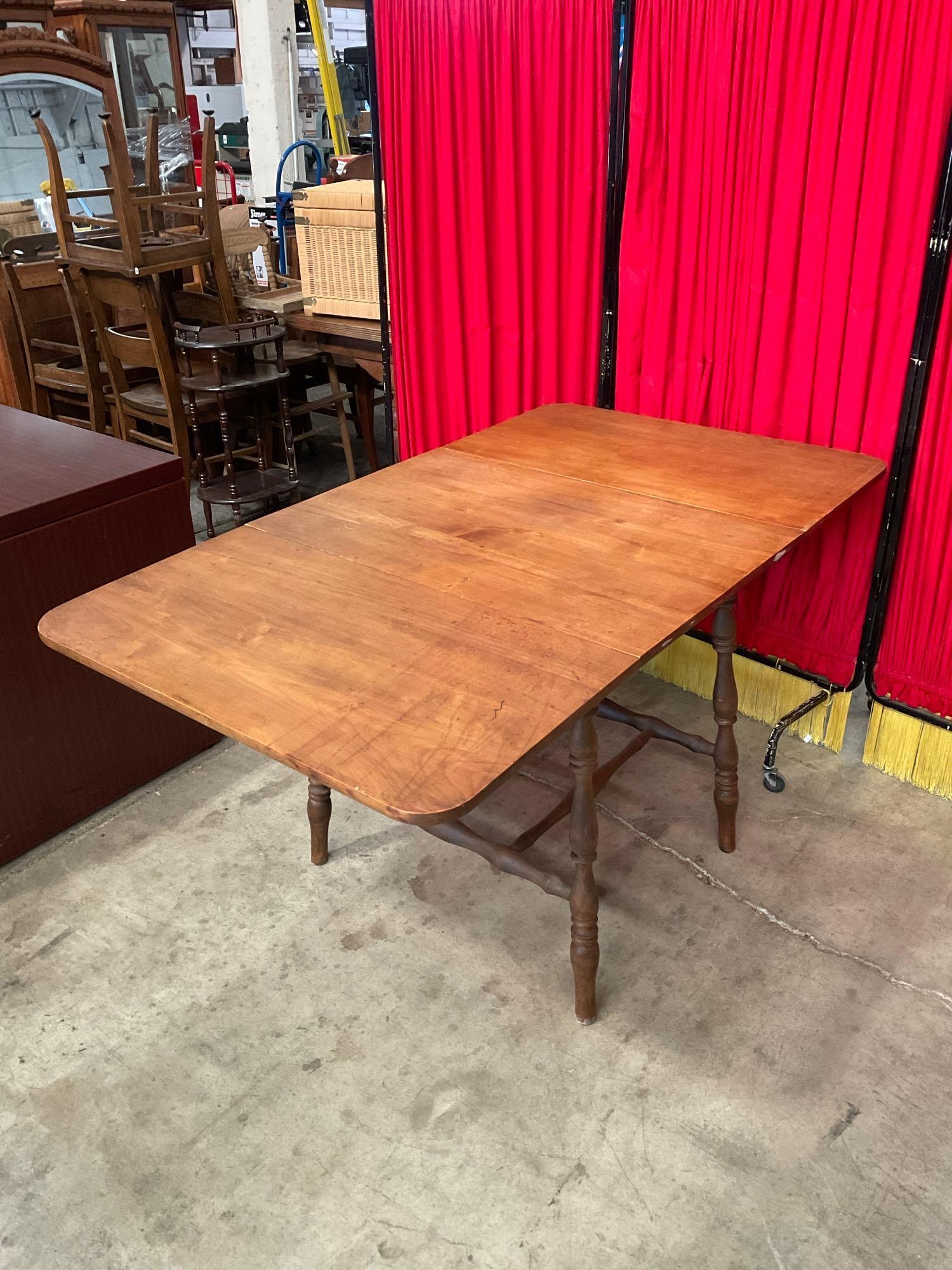 Vintage Wooden Drop Leaf Dining Table w/ Spindle Legs. 22" Wide w/o Leaves, 58" w/ Leaves. See pi...