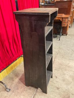 Vintage Primitive Black Painted Wooden 4-Tier Side Shelf. Measures 14" x 43" See pics.