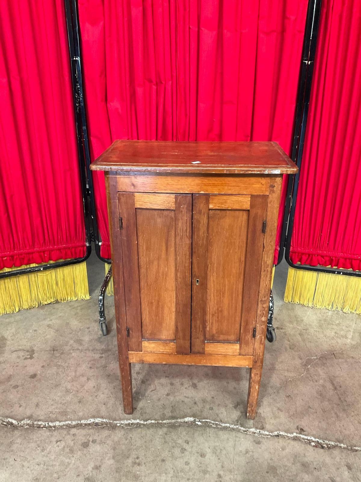 Vintage Small Wooden Side Linen Cupboard w/ 2 Shelves. Measures 18" x 31" See pics.