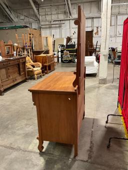 Antique Wooden Wheeled Vanity w/ Revolving Mirror, 4 Drawers & Beautiful Grain. See pics.