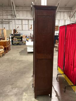 Antique Tacoma Furniture & Outfitting Co. Stained Tiger Oak Armoire w/ 5 Shelves & 2 Drawers. See