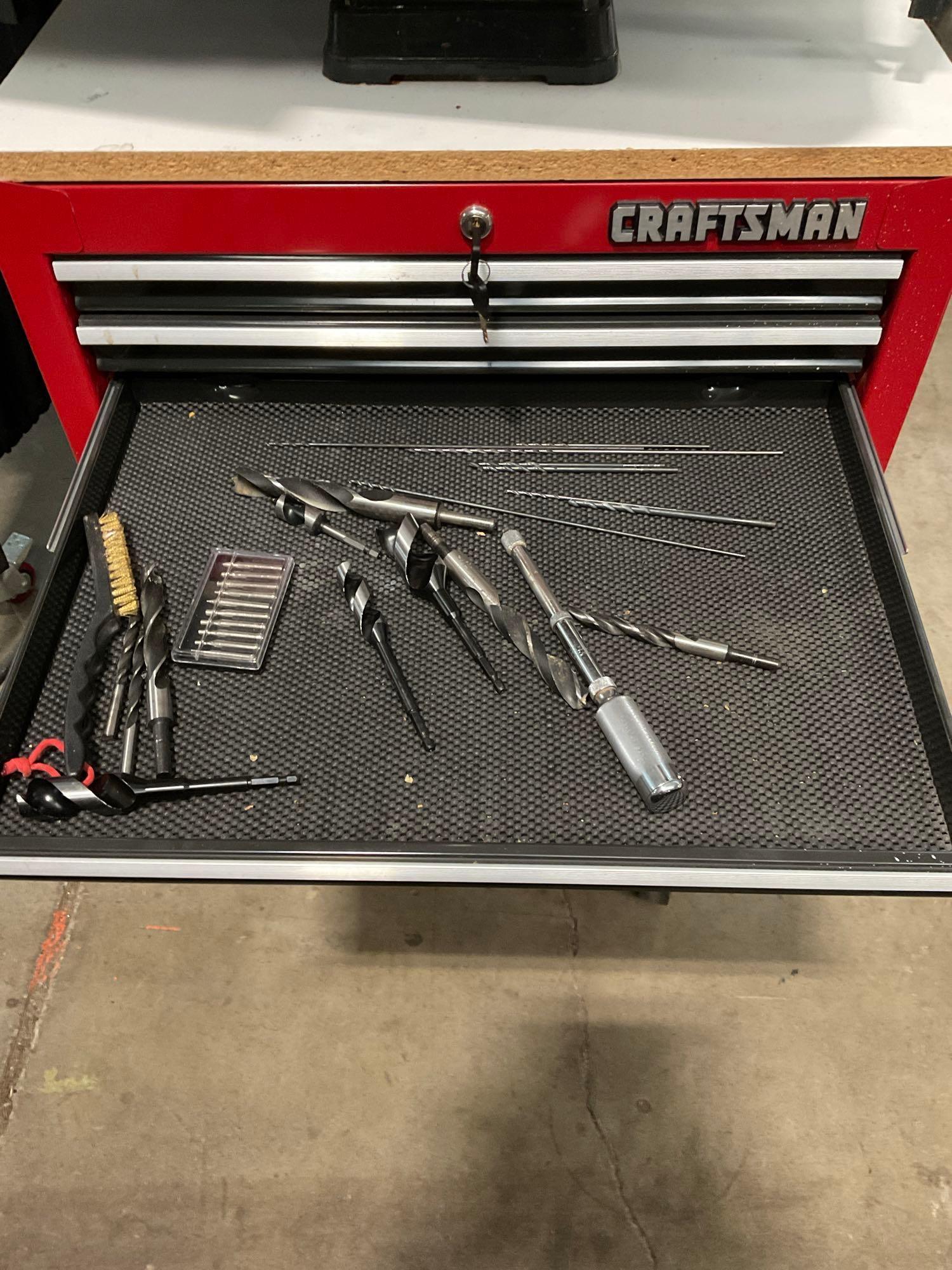 Sears Craftsman 10" Multi Speed Drill Press 3/8" Chuck on Craftsman Rolling Tool Cart - See pics