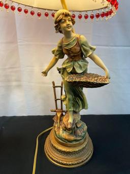 Pair of Figural Handpainted Cast Metal Lamps, Possibly L&F Moreau, Tested and working