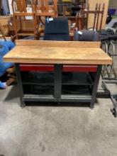 Wooden Work Bench w/ Metal Framing, Drawers & Cubby's - See pics