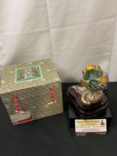 Vintage Cloisonne Enameled Brass Tropical Fish Sculpture on Wood Stand, w/ box