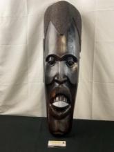 Handcrafted Wooden African Mask, 32 inches tall, Ironwood (?)