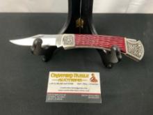 Vintage Taylor/Seto Surgical Japan Folding Pocket Knife, w/ Red Handle and Engraved Bolsters