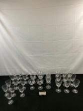 34 pcs Vintage Lenox Brookdale Etched Glassware. 28x Wine or Water Glasses, 6x Sorbet Cups. See