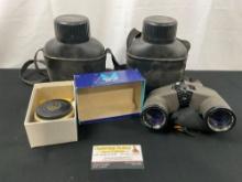 Pair of Thermos Canteens, Martin Auto Fly-Wate model 48 Reel & Bushnell Custom 7 x 35 mm Binoculars