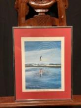 Framed LE Lithograph Signed & #d 299/2000 titled Peter Powell Stunt Kiter by Carol Thompson