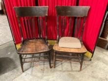 Pair of Vintage Dark Brown Stained Dowel Back Wooden Chairs. See pics.