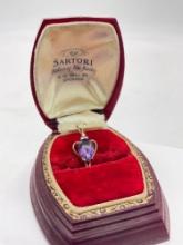 14k gold gorgeous art deco design Amethyst and diamond chip pendant 1.69 grams