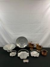 8 pcs Vintage Metal Vessel Assortment. Farber & Shlevin Hand Wrought Aluminum Basket. See pics.