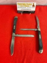 2 pcs Vintage Buck 3" Steel Folding 2-Blade Produce Fruit Pocket Knife Model 311 w/ Delrine Handl...