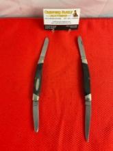 2 pcs Vintage Buck 2.75" Steel Folding 2-Blade Muskrat Pocket Knives Model 313 w/ Delrine Handles.