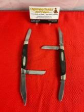 2 pcs Vintage Buck 3" Steel Folding 3-Blade Stockman Knives w/ Delrine Handles. No Number. See pi...