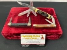 Trio of Folding Pocket Knives, Klein Tools & Elk Ridge Trappers, Remington UMC Double Knife