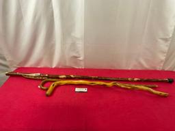 Three Walking Canes & Stick, Natural Knotty Vine, Cane & Whistle Creek Tracker Walking Stick 55 i...
