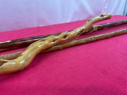 Three Walking Canes & Stick, Natural Knotty Vine, Cane & Whistle Creek Tracker Walking Stick 55 i...