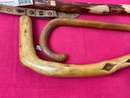 Three Walking Canes & Stick, Natural Knotty Vine, Cane & Whistle Creek Tracker Walking Stick 55 i...