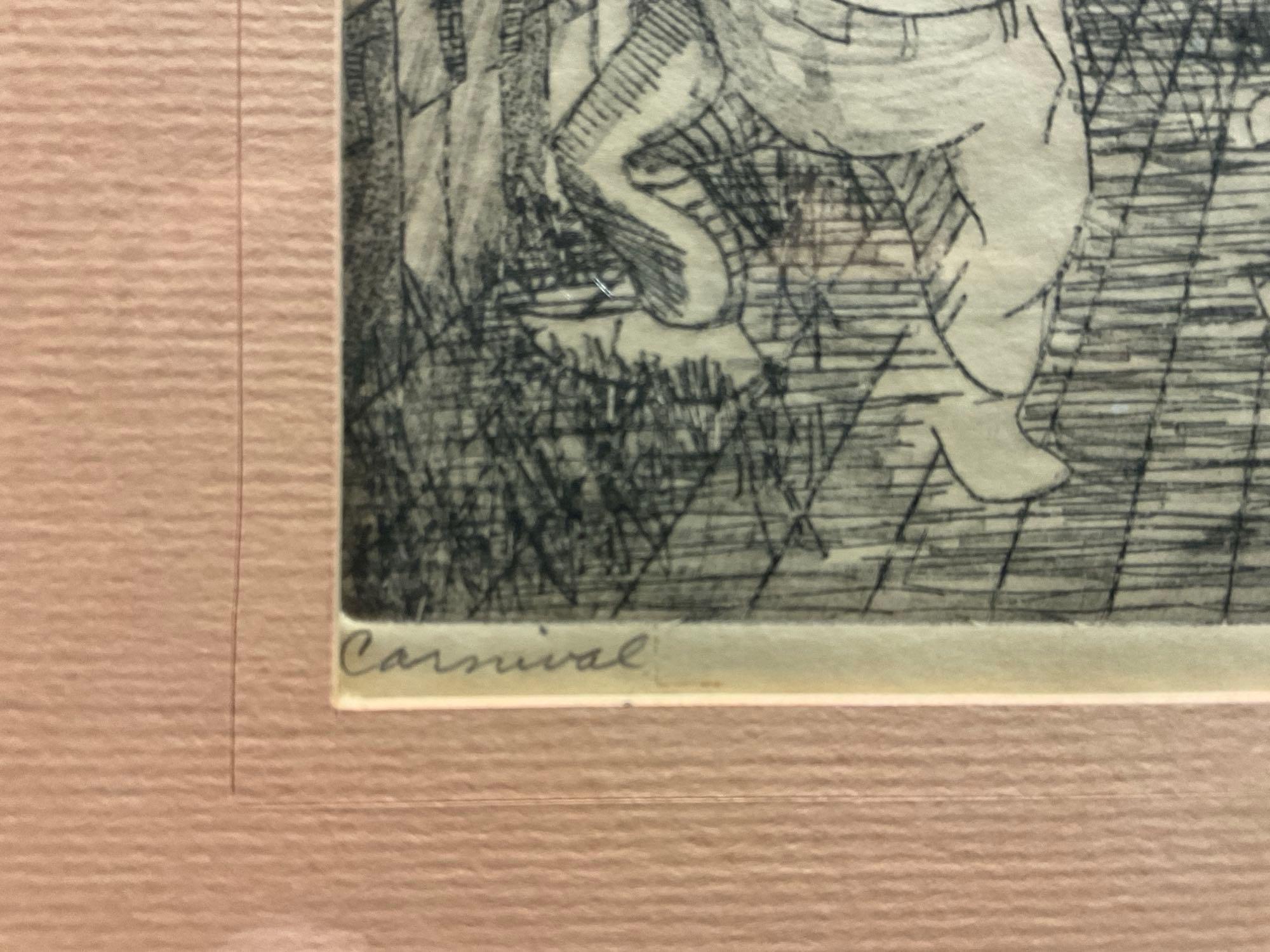 Framed Pen Drawing titled Carnival by C. Ronald Muth, 13.25h x 15.5w inches