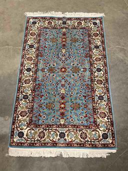 Sky Blue & Cream Persian Style Wool? Rug w/ Floral Design. Excellent Condition. See pics.