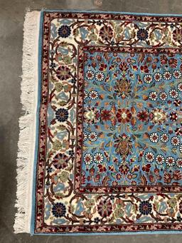 Sky Blue & Cream Persian Style Wool? Rug w/ Floral Design. Excellent Condition. See pics.