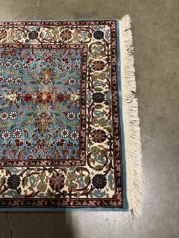 Sky Blue & Cream Persian Style Wool? Rug w/ Floral Design. Excellent Condition. See pics.