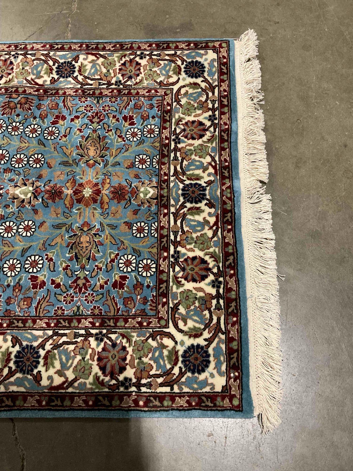 Sky Blue & Cream Persian Style Wool? Rug w/ Floral Design. Excellent Condition. See pics.