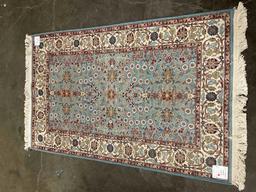 Sky Blue & Cream Persian Style Wool? Rug w/ Floral Design. Excellent Condition. See pics.