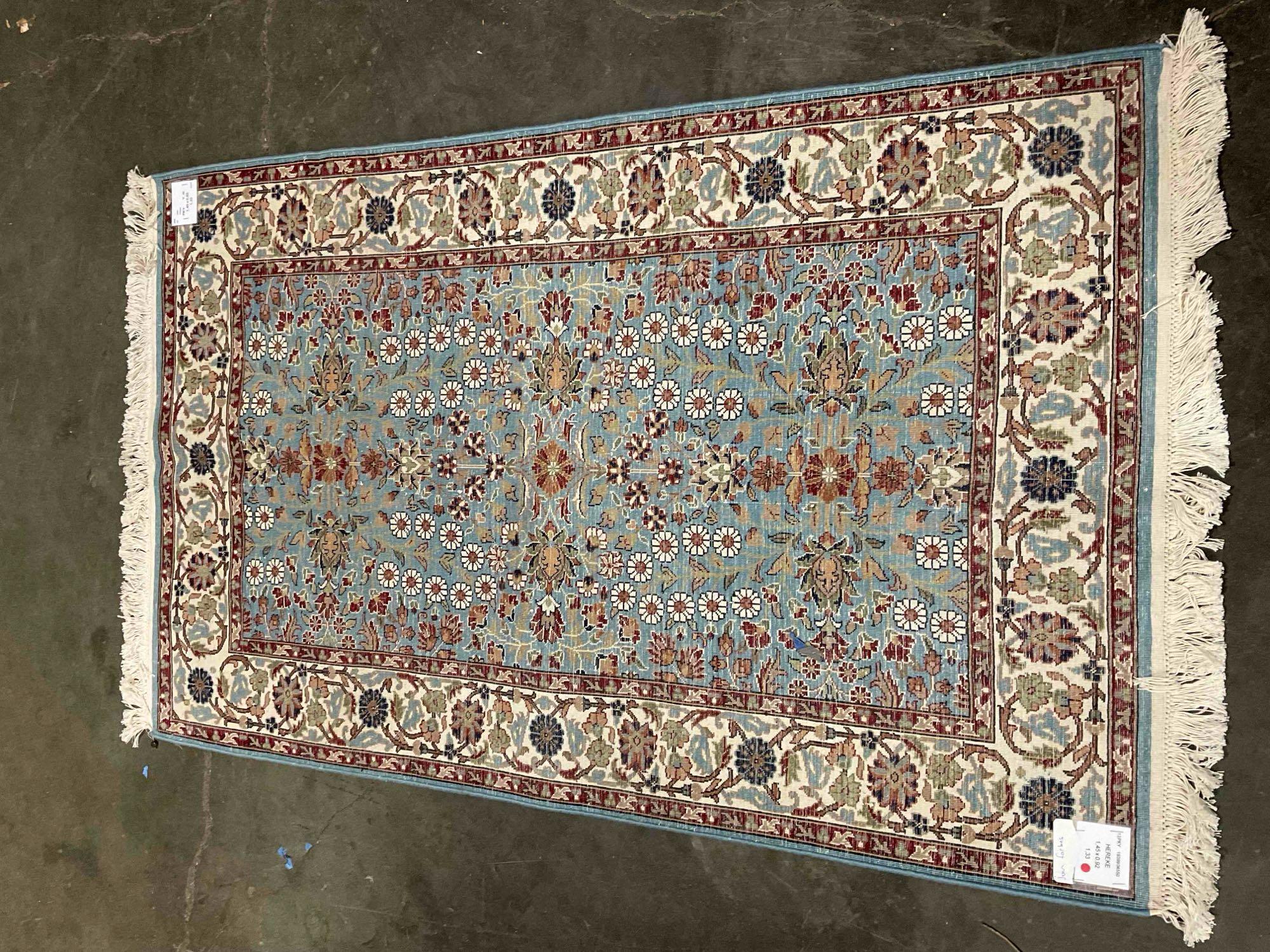 Sky Blue & Cream Persian Style Wool? Rug w/ Floral Design. Excellent Condition. See pics.