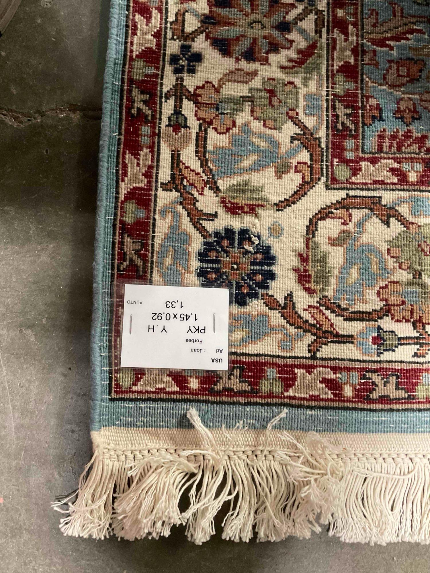 Sky Blue & Cream Persian Style Wool? Rug w/ Floral Design. Excellent Condition. See pics.