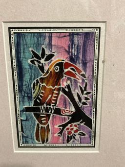 Trio of Parrot Art, Alfonso T. Toran Three Parrots, Linocut Rainbow, & La Paree Mens Magazine Cover