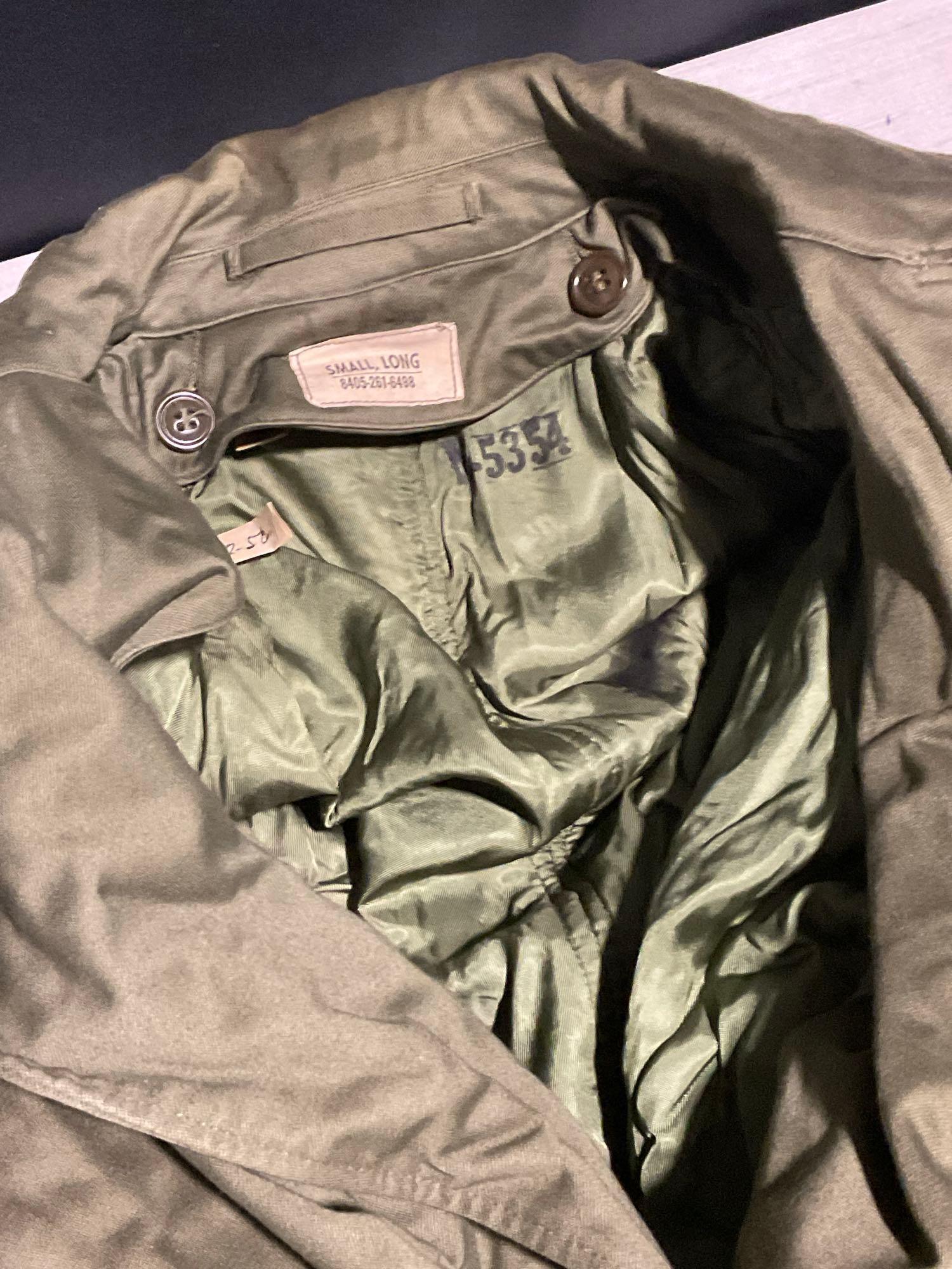 Vintage Army Trenchcoat, size Small Long & UK Size 36 Sweater, Assorted Certificates & Commendati...