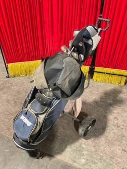 Prince Nylon Golf Bag w/ Hippo Bag Trolley & Prince Set of Golf Clubs. Fair Condition. See pics.