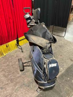 Prince Nylon Golf Bag w/ Hippo Bag Trolley & Prince Set of Golf Clubs. Fair Condition. See pics.