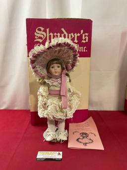 Vintage 1985 Kenneth Shader Porcelain Doll, Gail w/ COA, Original Box, #d 197, 16 inches tall