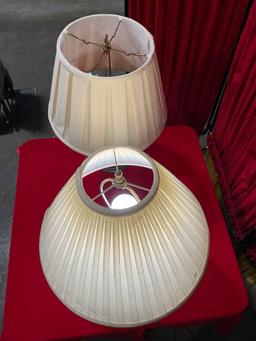 2 pcs Vintage Ceramic & Wood Table Lamps w/ Cream Fabric Shades. Tested, Work. See pics.