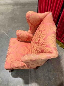 Vintage Mahogany Ball & Clawfoot Wingback Armchair w/ Pink & Beige Upholstery. See pics.