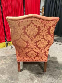 Vintage Mahogany Ball & Clawfoot Wingback Armchair w/ Pink & Beige Upholstery. See pics.