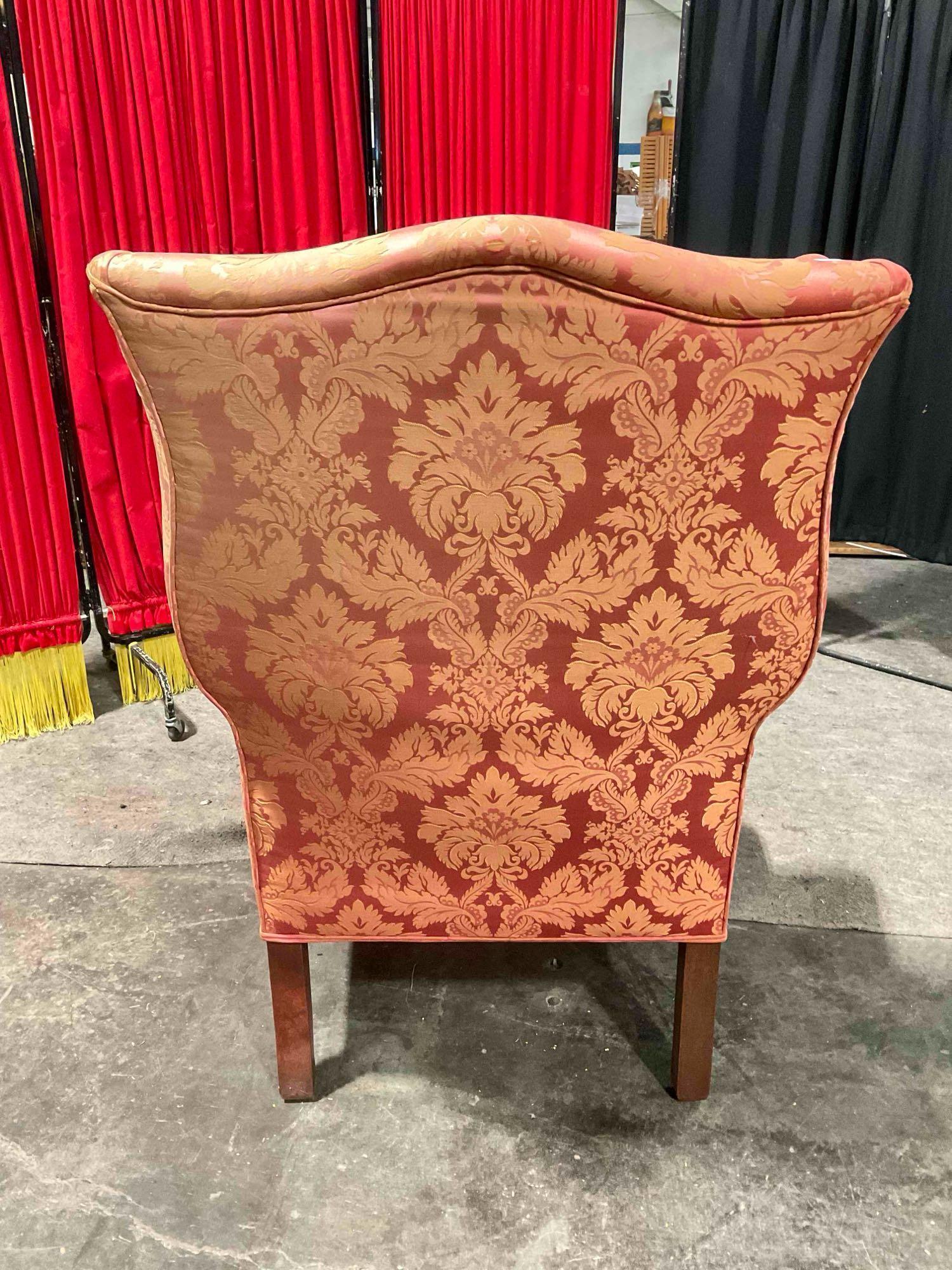 Vintage Mahogany Ball & Clawfoot Wingback Armchair w/ Pink & Beige Upholstery. See pics.