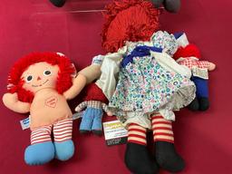 Set of Raggedy Ann Dolls, Knickerbocker, Playskool & Unmarked, largest is 12 inches