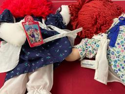 Set of Raggedy Ann Dolls, Knickerbocker, Playskool & Unmarked, largest is 12 inches