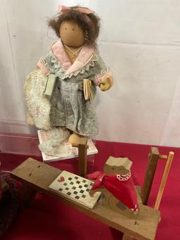 Folk Art Mini Figures, Ladie & Friends, & more, set of pieces, tea party, bath time & doll in chair
