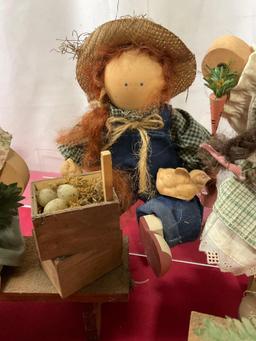 Folk Art Miniature Figures, Ladie & Friends, & more, set of 6 pieces, farming & animals