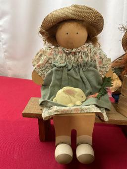 Folk Art Miniature Figures, Ladie & Friends, & more, set of 6 pieces, farming & animals