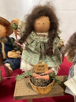 Folk Art Miniature Figures, Ladie & Friends, & more, set of 6 pieces, farming & animals